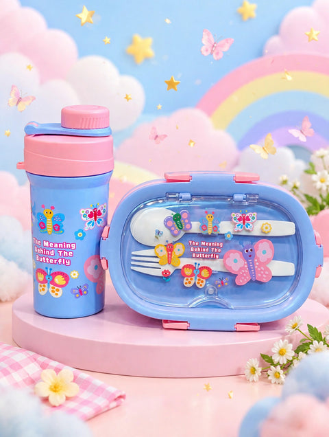 Blue Butterfly Kids Lunch Box & Bottle Set