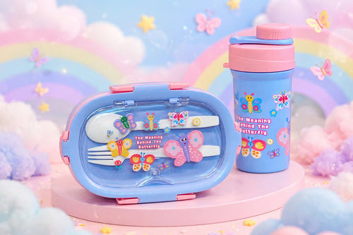 Blue Butterfly Kids Lunch Box & Bottle Set
