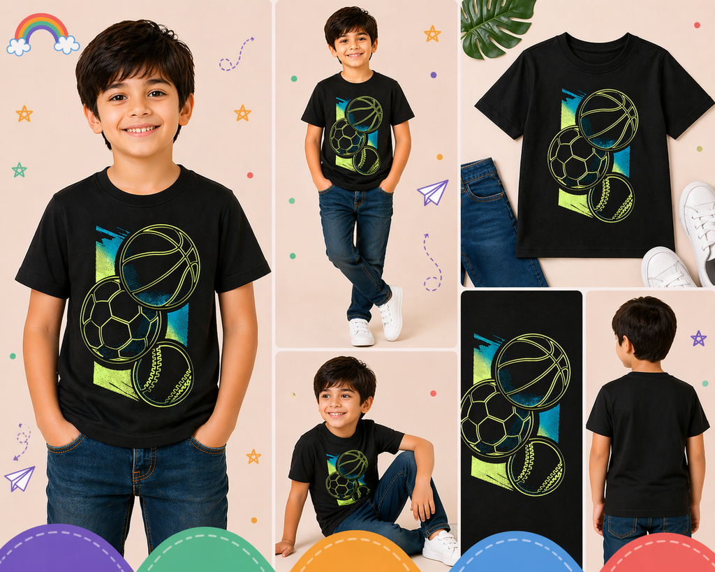 Pinola Boys Blue Graphic T-Shirt – “Just Kickin’ It” Football Print