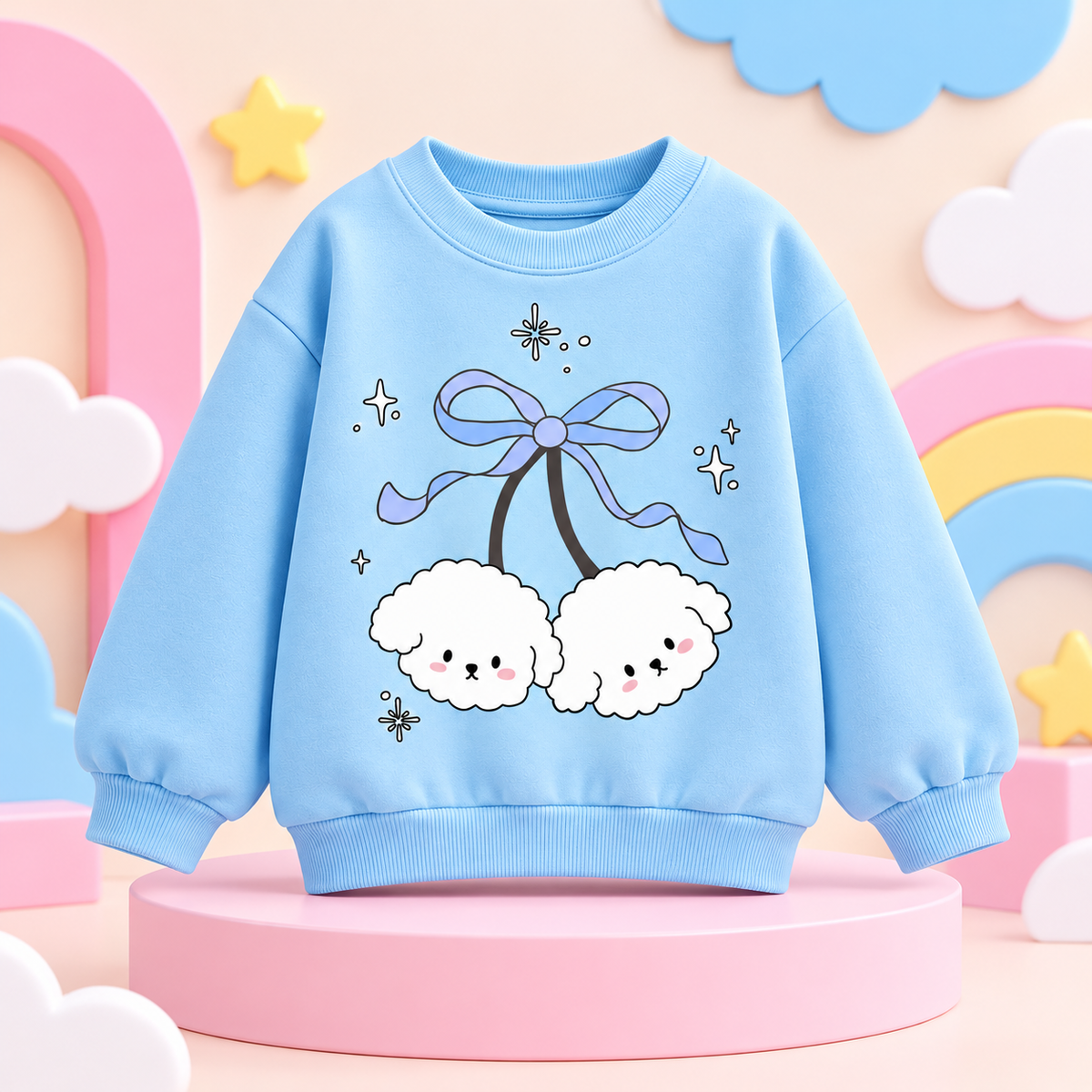 Pinola Fluffy Friends Girls Sweatshirt – Sky Blue