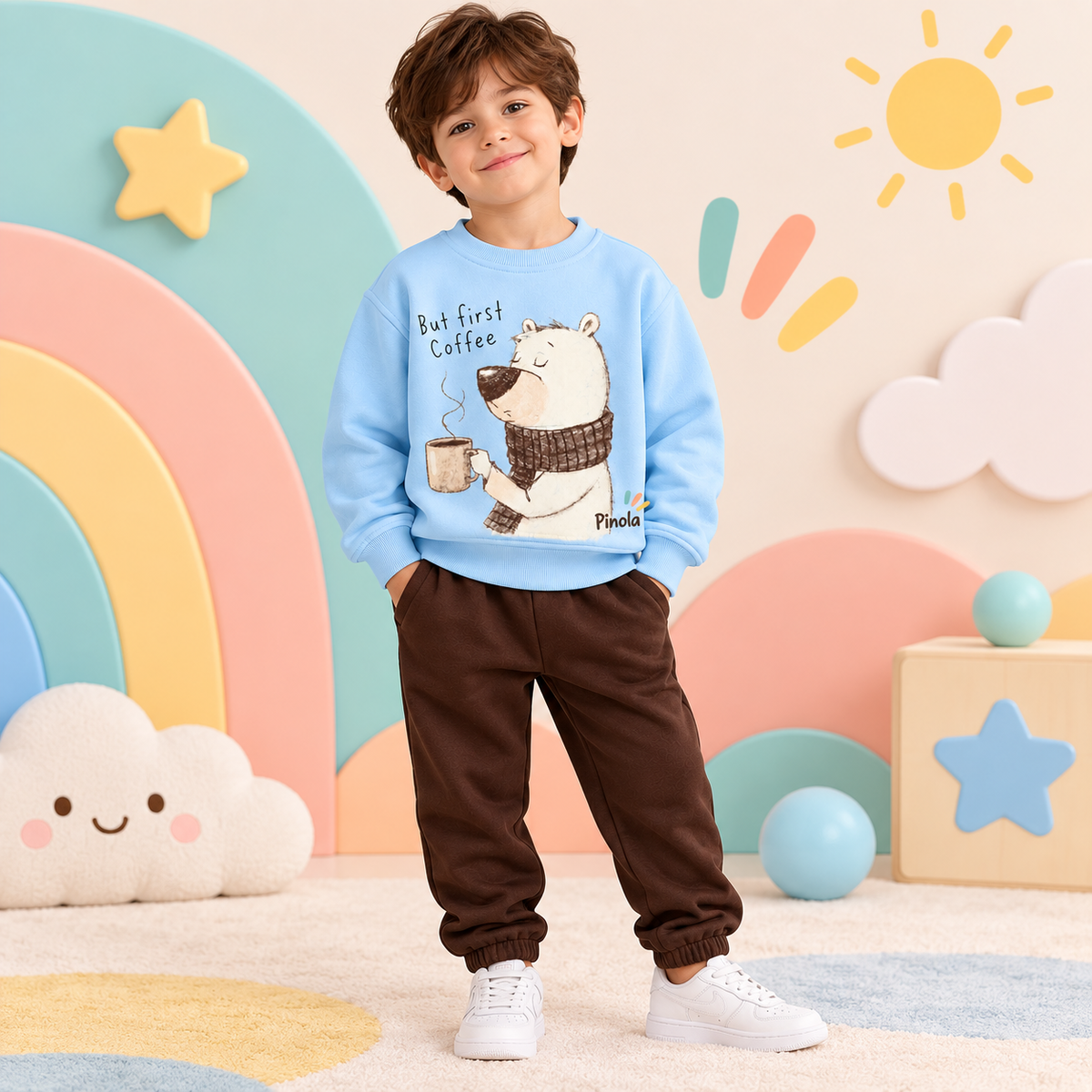 Pinola Cozy Coffee Bear Sweatshirt & Jogger Set