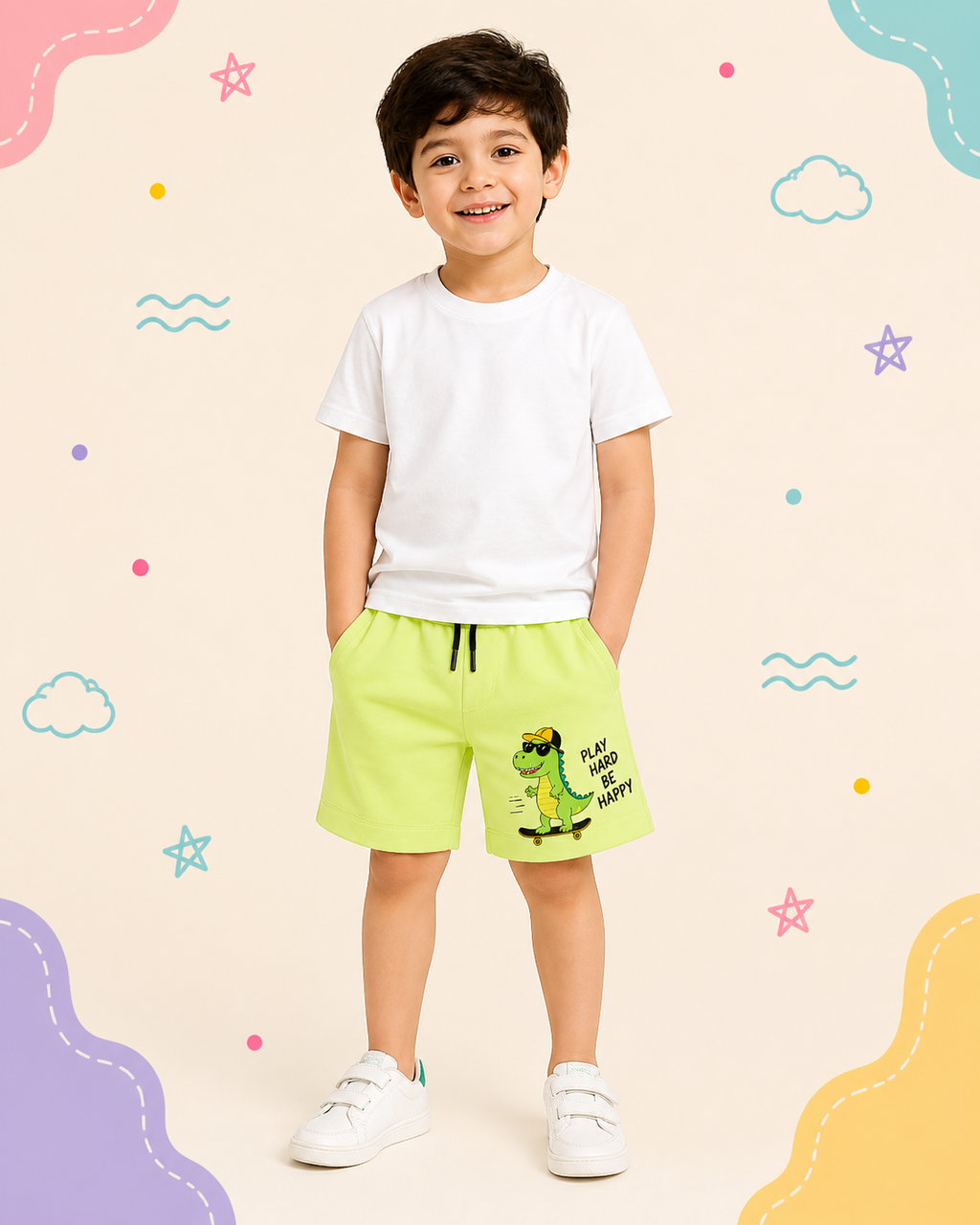 Pinola Dino Ride Kids Shorts – Neon Green