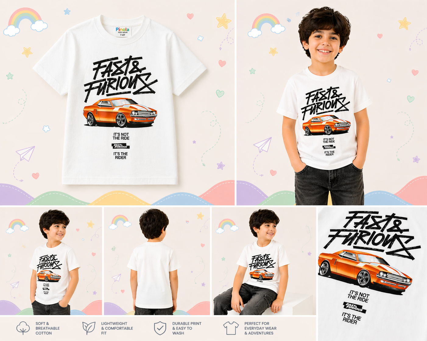 Pinola Boys White Graphic T-Shirt – Street Racer Car Print