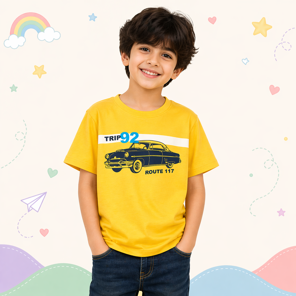 Pinola Boys Yellow Graphic T-Shirt – Trip 92 Car Print