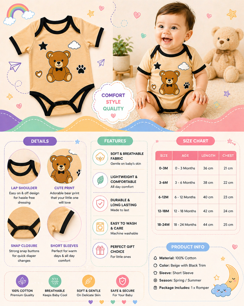 Pinola Cuddle Bear Baby Onesie