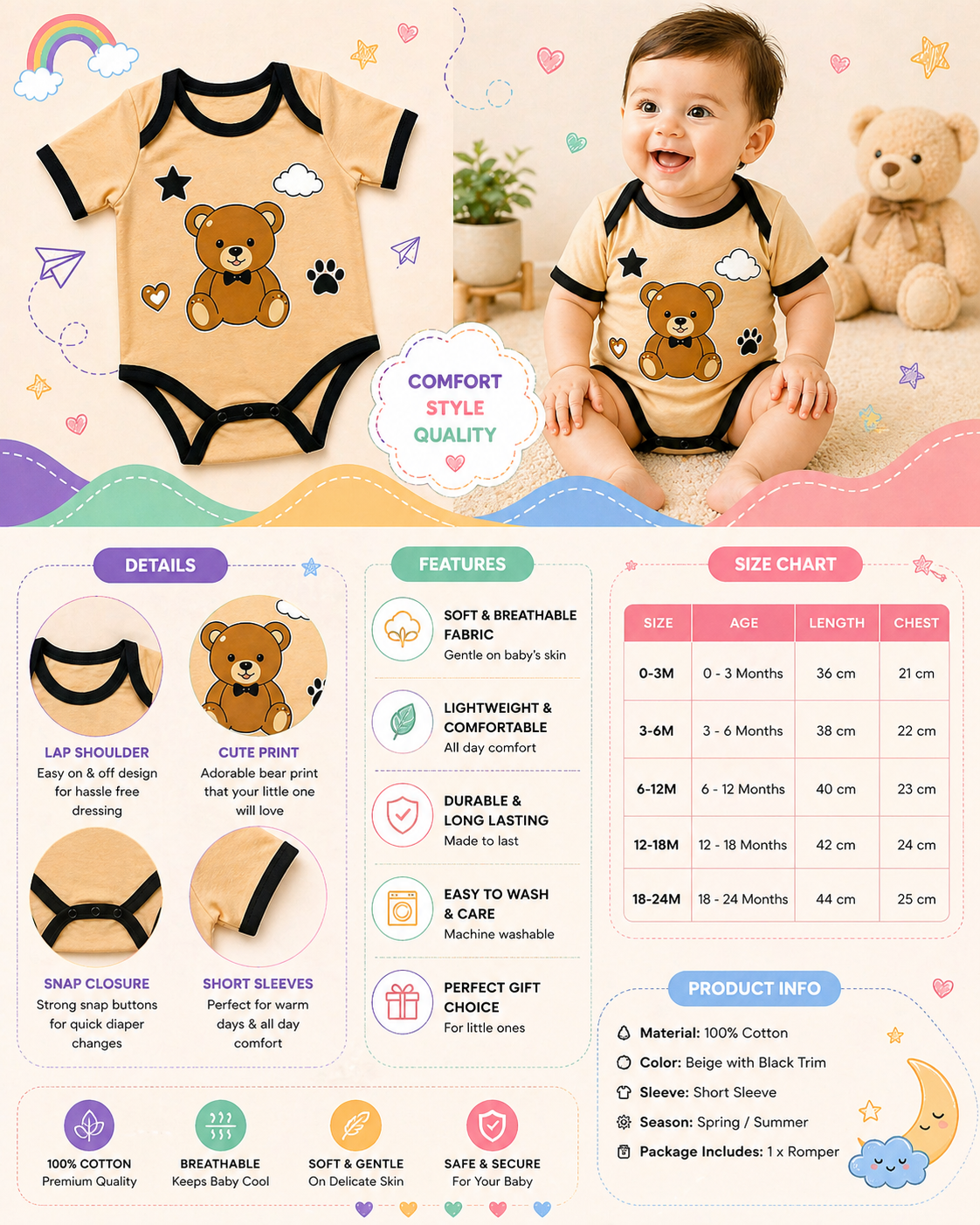 Pinola Cuddle Bear Baby Onesie