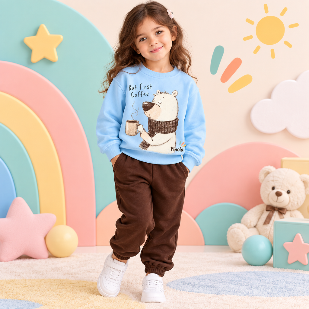 Pinola Cozy Coffee Bear Sweatshirt & Jogger Set