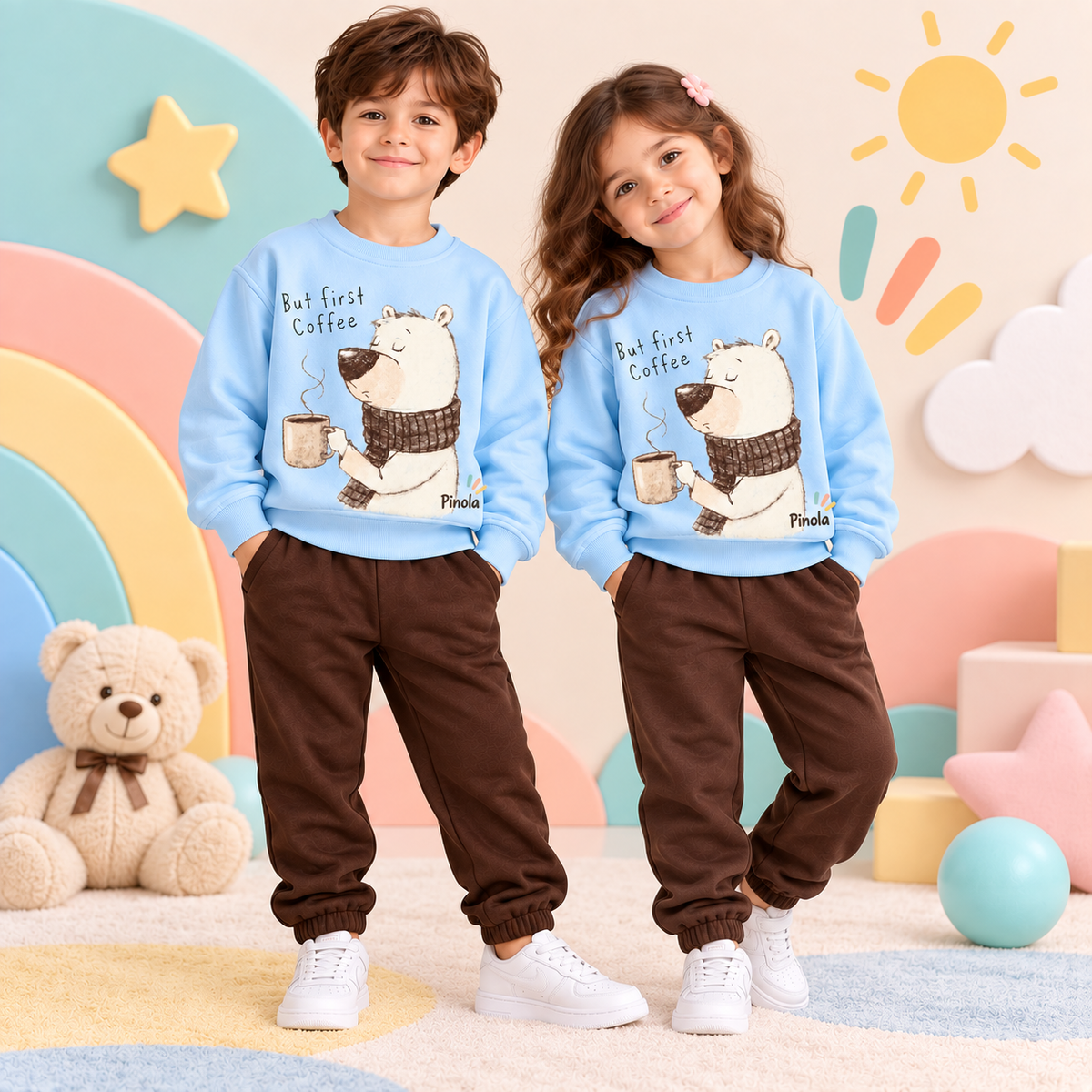 Pinola Cozy Coffee Bear Sweatshirt & Jogger Set