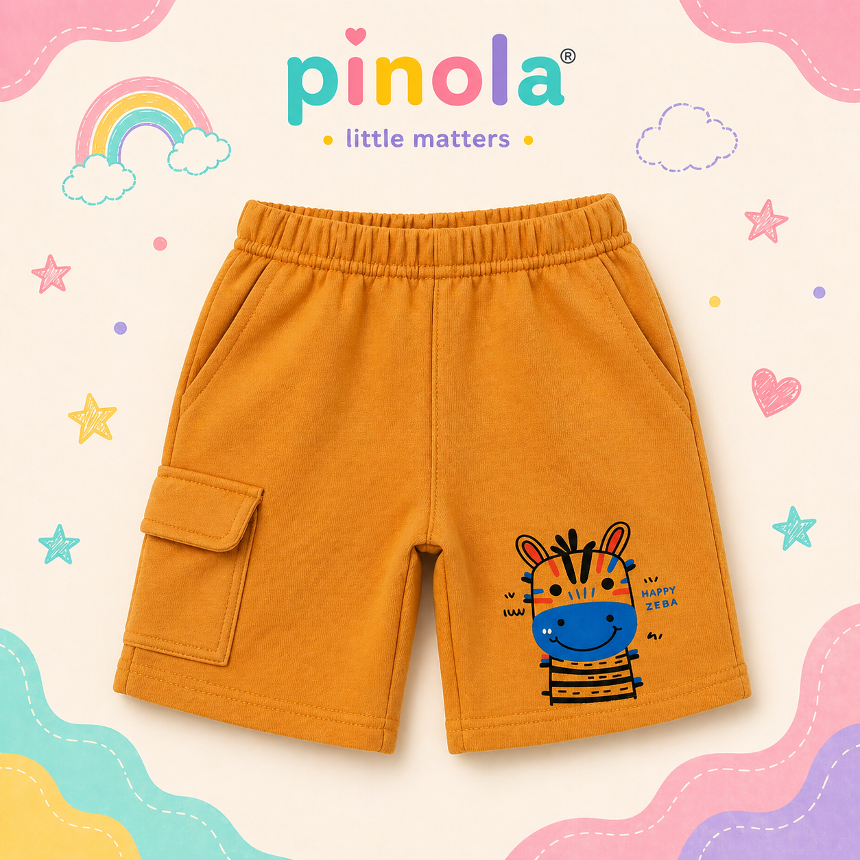 Pinola Happy Zebra Kids Shorts – Mustard