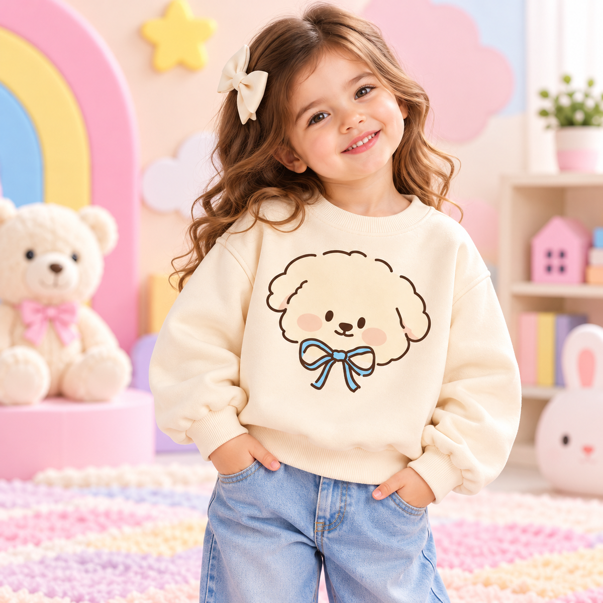 Pinola Fluffy Puppy Girls Sweatshirt – Beige