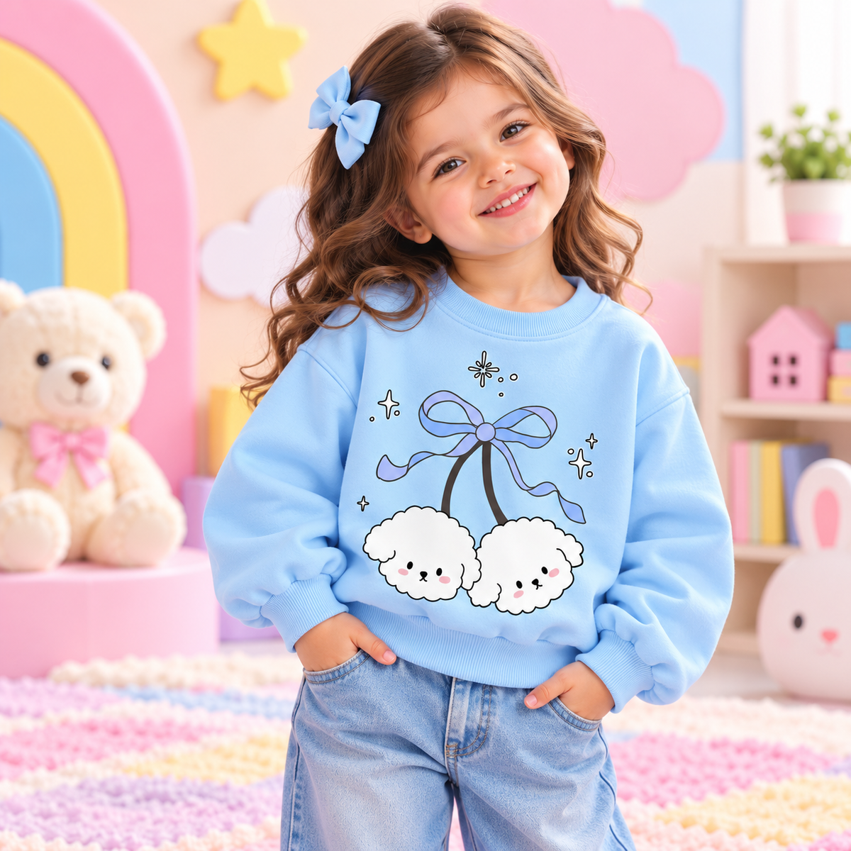 Pinola Fluffy Friends Girls Sweatshirt – Sky Blue