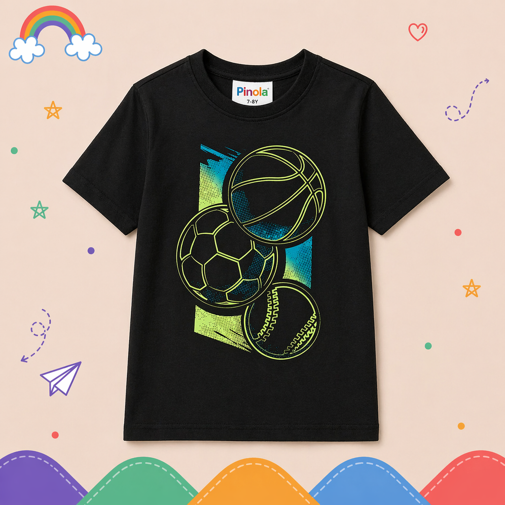 Pinola Boys Blue Graphic T-Shirt – “Just Kickin’ It” Football Print
