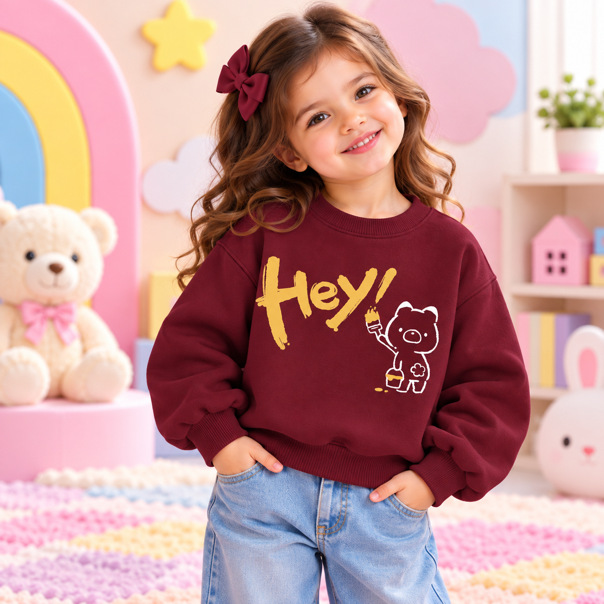 Pinola Hey Little Bear Kids Sweatshirt – Burgundy