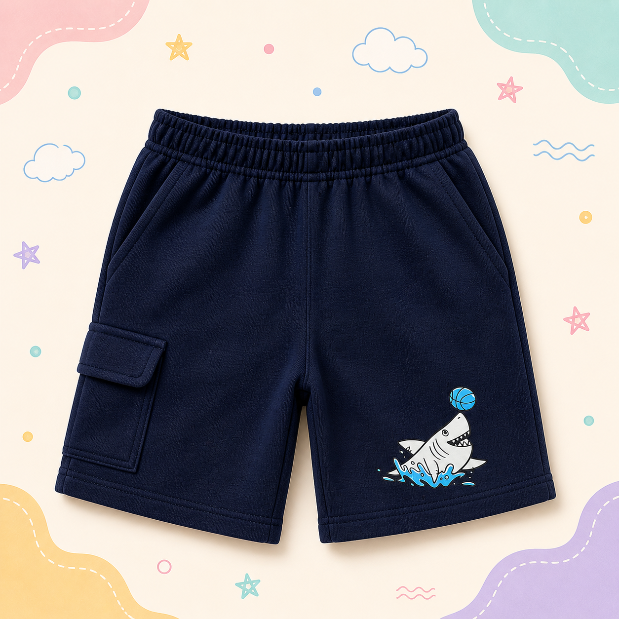Pinola Shark Splash Kids Shorts – Navy