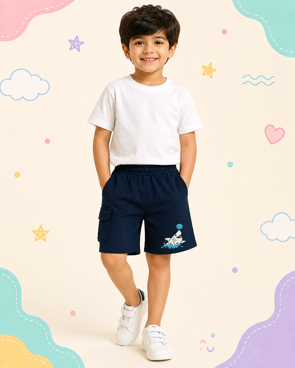 Pinola Shark Splash Kids Shorts – Navy