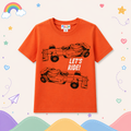 Pinola Boys Orange Graphic T-Shirt – Racing Car “Let’s Ride” Print