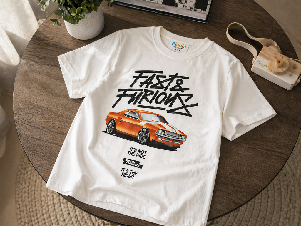 Pinola Boys White Graphic T-Shirt – Street Racer Car Print