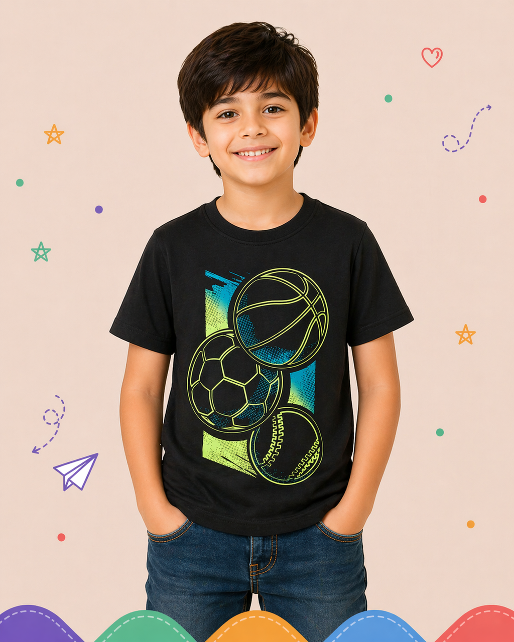 Pinola Boys Blue Graphic T-Shirt – “Just Kickin’ It” Football Print