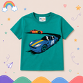 Pinola Boys Teal Graphic T-Shirt – Racing Cars Print Casual Tee