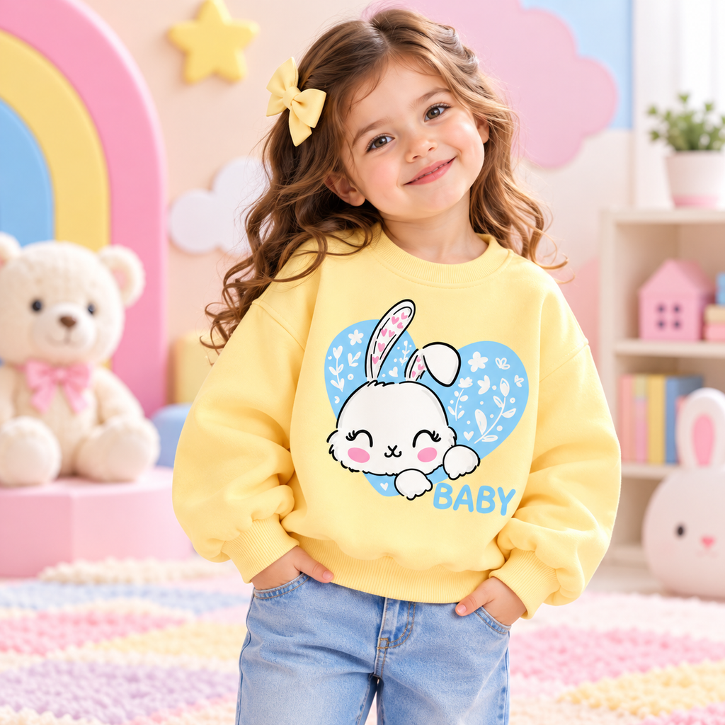 Pinola Little Bunny Love Girls Sweatshirt – Pastel Yellow