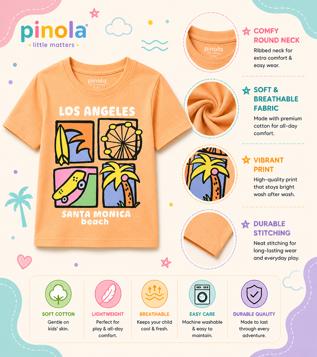 Pinola LA Vibes Kids T-Shirt – Peach