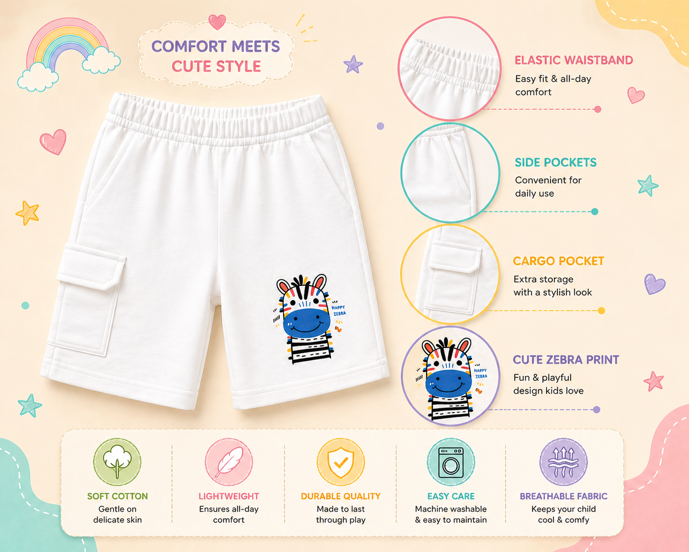Pinola Happy Zebra Kids Shorts – l