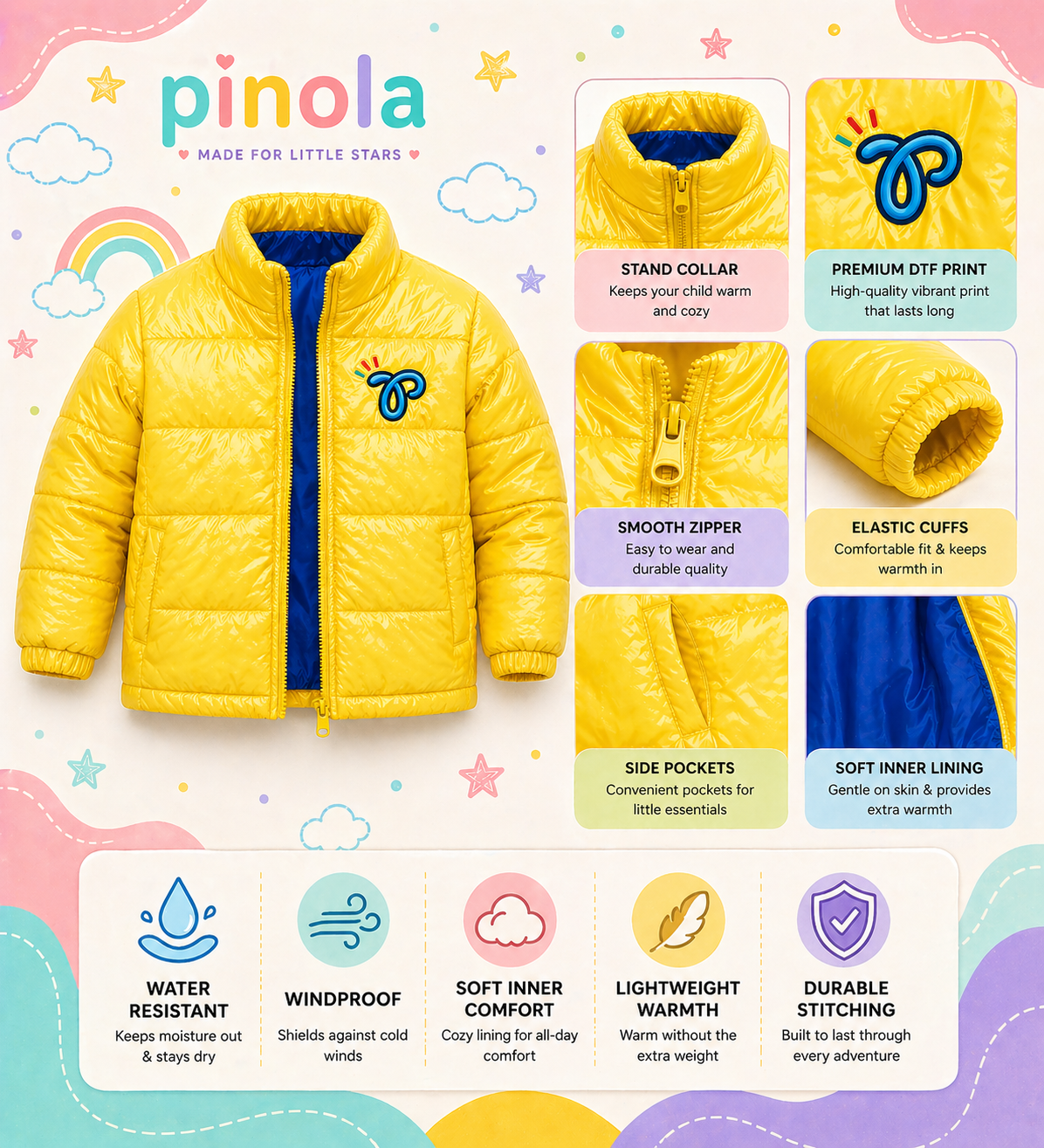 Pinola Little Luxe Puffer Jacket – Sunshine Yellow
